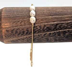 14K Gold Filled Three Freshwater Pearl Chain Bracelet